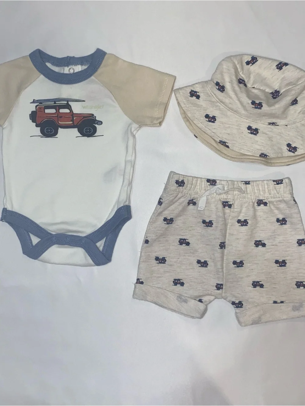 Wrangler Baby Boys Beige & Blue 3-Piece Set with Hat